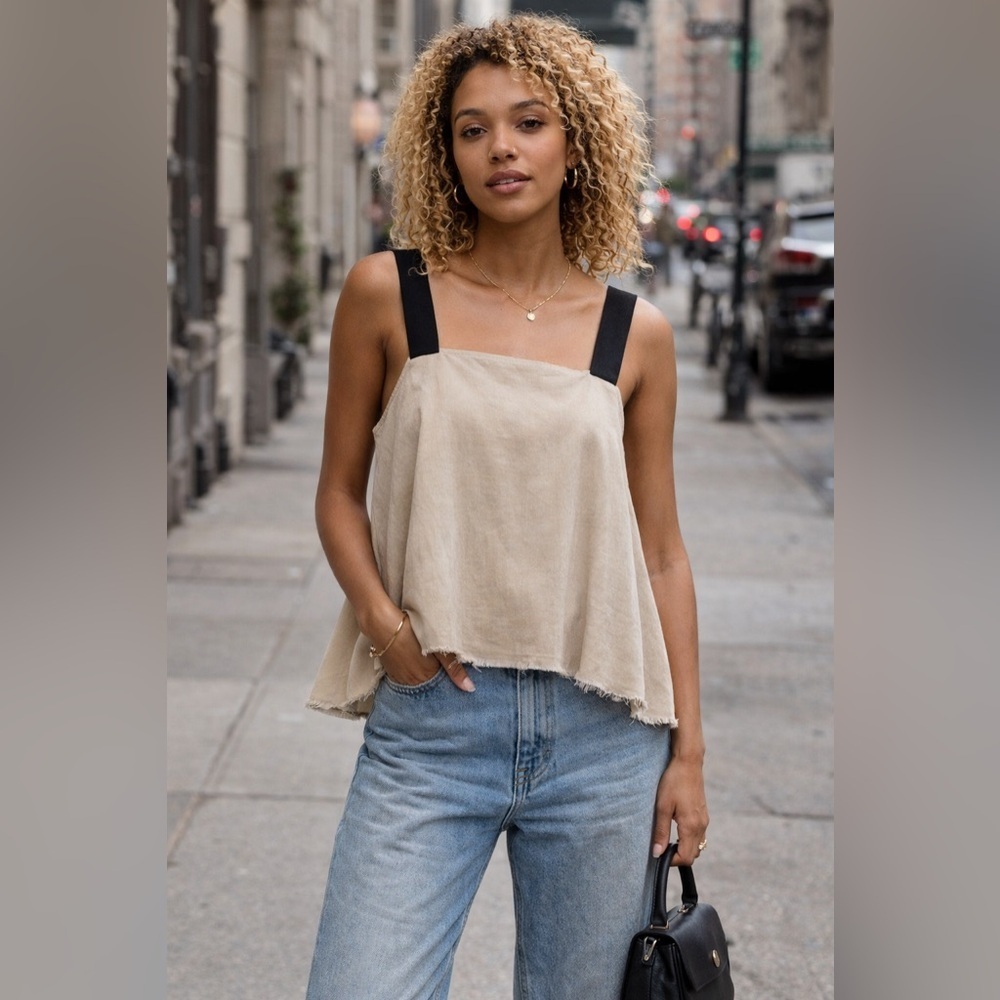 Zara knit back/ linen front top